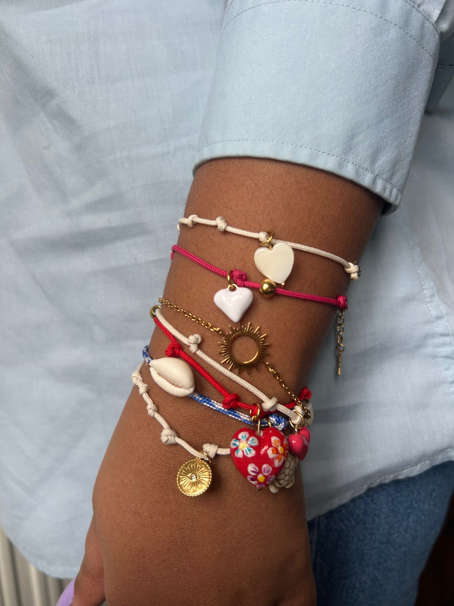 Bracelet cordon breloque coeur en Nacre